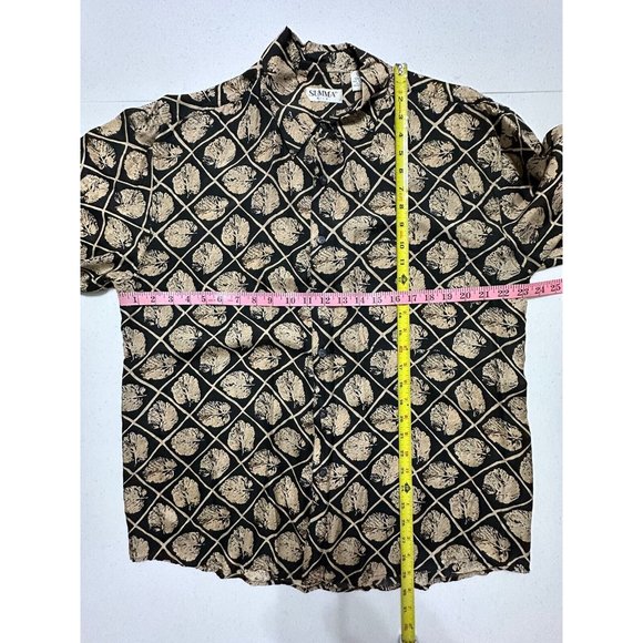 Vintage Summa 100% Silk Black Gold Button Up Casual Shirt Diamond Leaf Pattern M - Picture 6 of 6